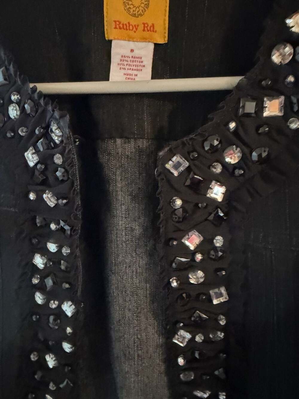 Ruby Rd. Black Rhinestone Stretch Denim Jacket - Picture 2 of 4